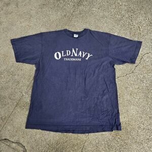 Vtg Y2k OLD NAVY Trademark Arc Logo Graphic Grunge Indie Skate T Shirt Navy XL